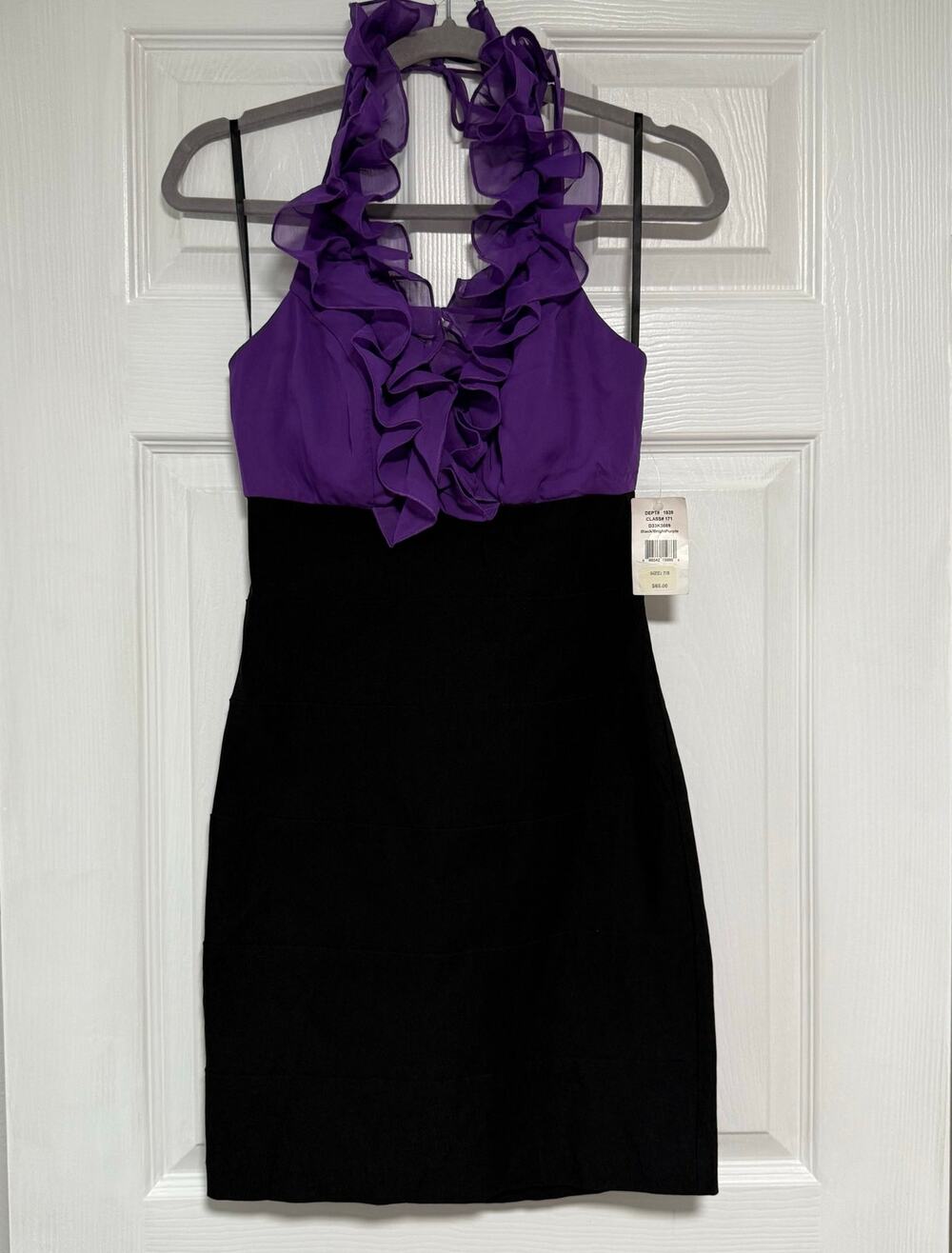 B. Smart New Black Purple Ruffle Halter Dress Size 7/8